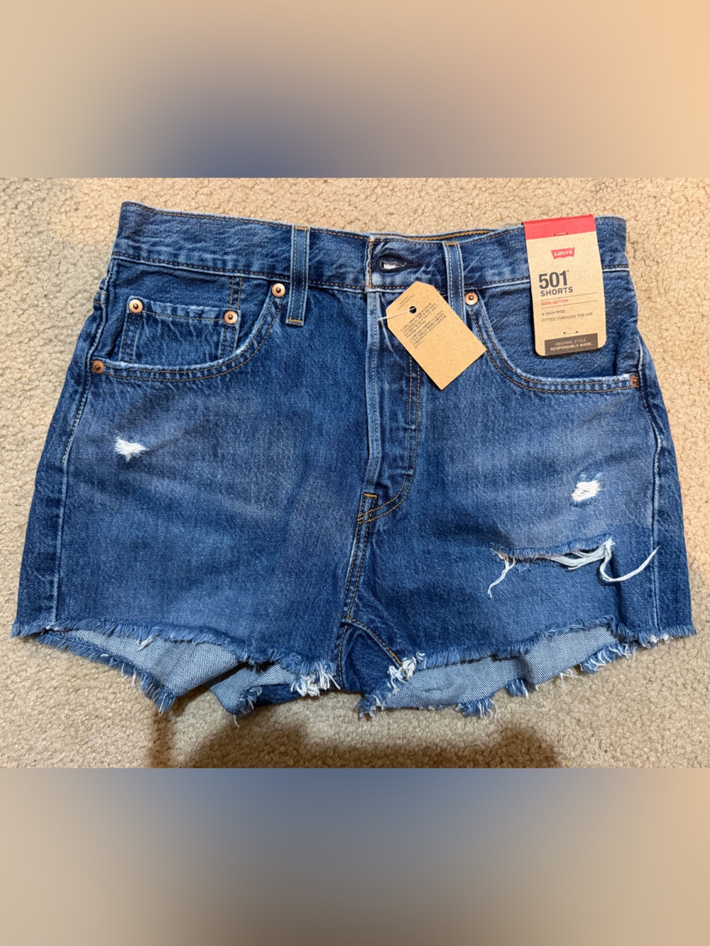 Levi's Men’s Dark Blue Distressed Denim Shorts